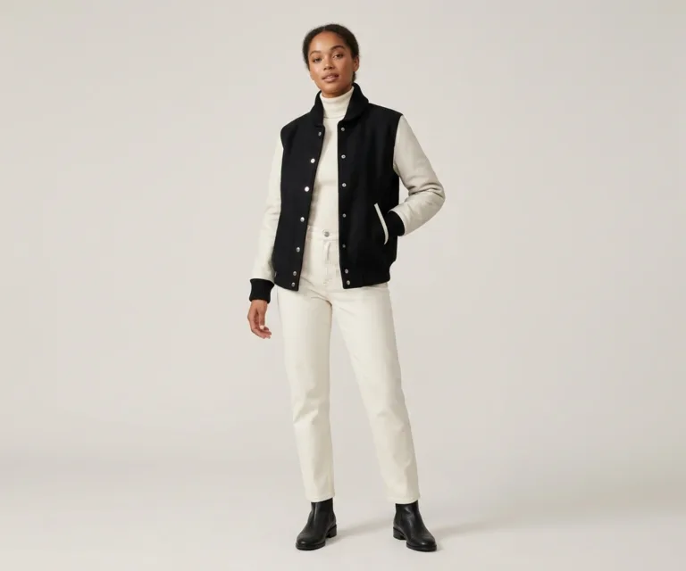 Savant Black & White Hybrid Varsity Jacket Lifestyle Studio 1080x900