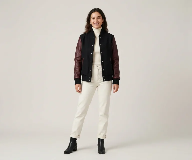 Savant Maroon & Black Hybrid Varsity Jacket Lifestyle Studio 1080x900