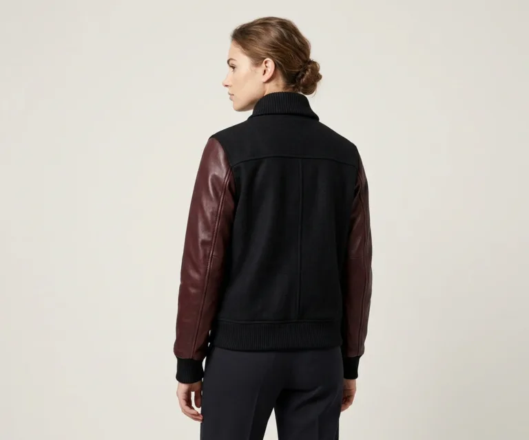 Savant Maroon & Black Hybrid Varsity Jacket Rear Back View 1080x900