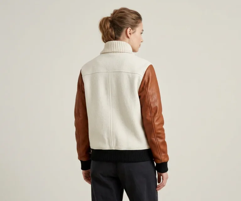 Savant White & Brown Hybrid Varsity Jacket Rear Back View 1080x900