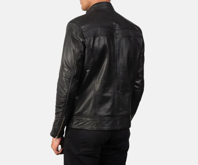 Mack Black Leather Biker Jacket — Macro Detail Hardware, Grain & Stitching