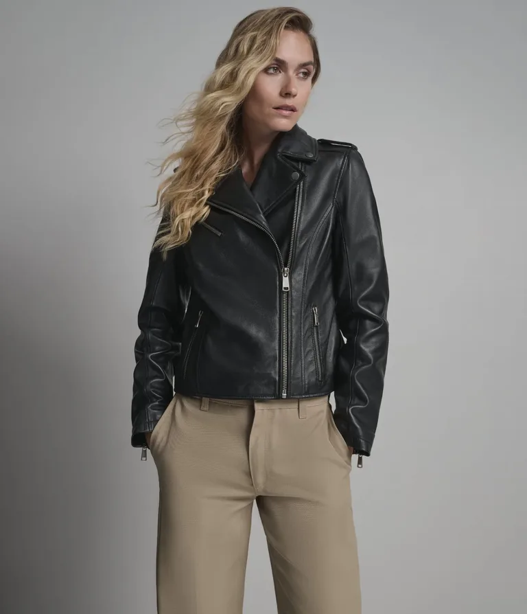 Madeline Quilted Moto Jacket in Black, official Wilsons Leather product photo 1