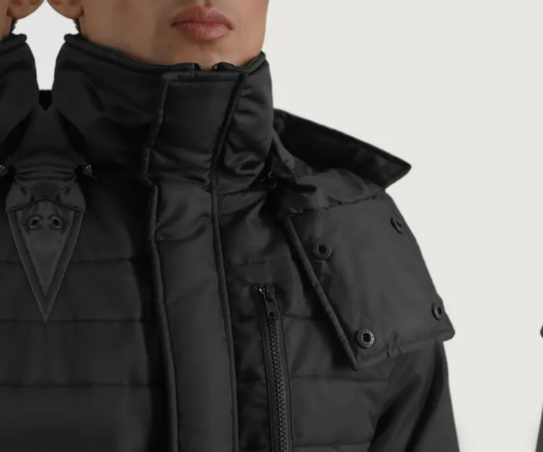 Malcolm Black Hooded Puffer Jacket — Full-Length Model Editorial Presentation