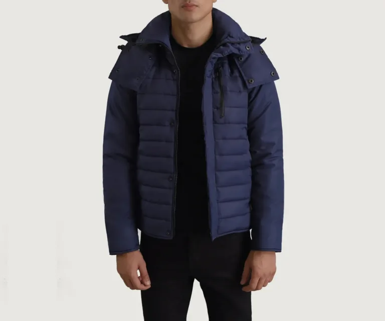 Malcolm Blue Hooded Puffer Jacket — Front Open Hero Presentation