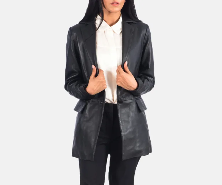Marilyn Black Leather Blazer Luxury Women's Outerwear — Front Silhouette Hero Presentation