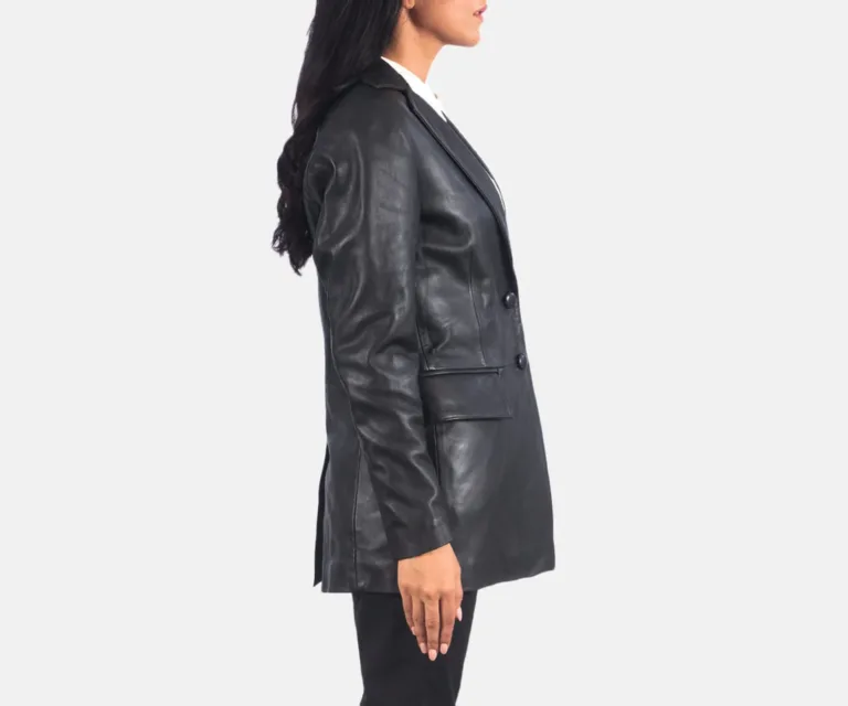 Marilyn Black Leather Blazer Luxury Women's Outerwear — Three-Quarter Editorial Perspective