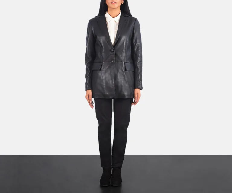 Marilyn Black Leather Blazer Luxury Women's Outerwear — Collar & Closure Architecture