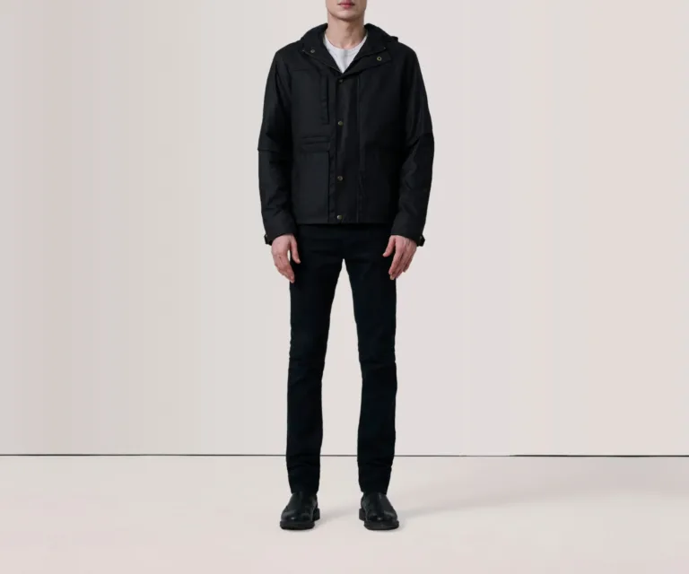 Marlo Black Canvas Hooded Work Jacket — Full Body Perspective