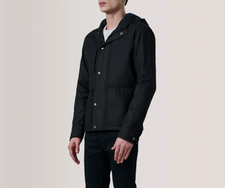 Marlo Black Canvas Hooded Work Jacket — Side Profile View