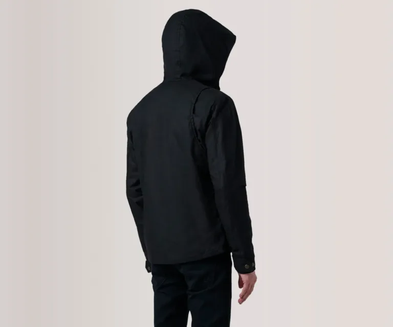 Marlo Black Canvas Hooded Work Jacket — Rear Angle View