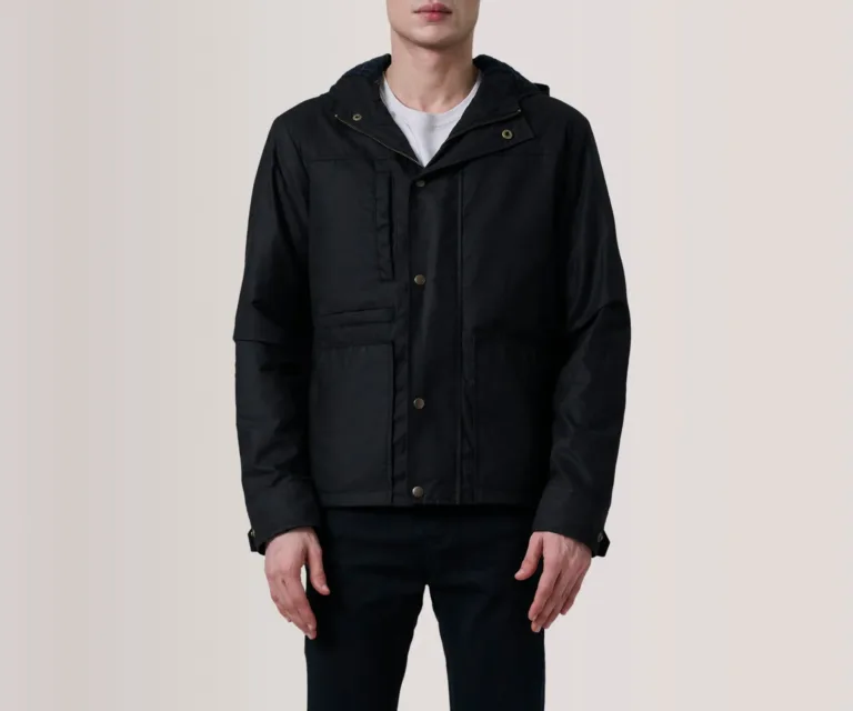 Marlo Black Canvas Hooded Work Jacket — Front Close-Up View