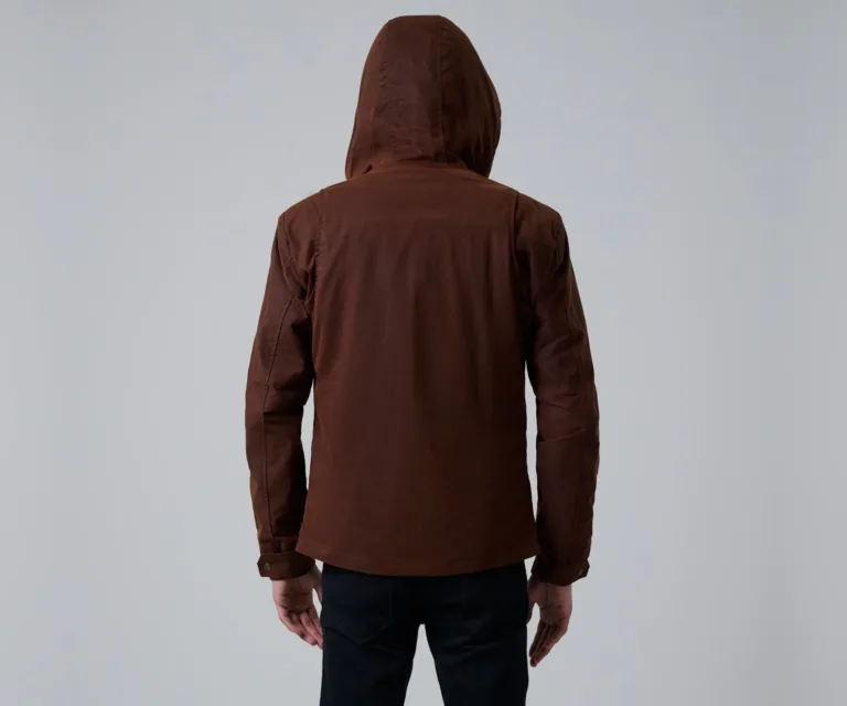 Marlo Brown Canvas Hooded Work Jacket — Rear Angle View