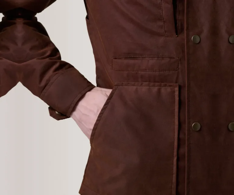 Marlo Brown Canvas Hooded Work Jacket — Macro Hardware & Fabric Texture
