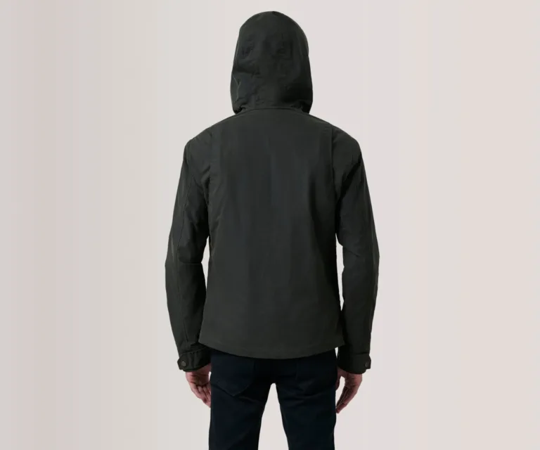 Marlo Olive Canvas Hooded Work Jacket — Rear Angle View