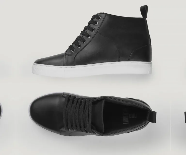 Marty High Top Black Leather Sneakers Handcrafted Men's Footwear — Toe Cap & Vamp Detail
