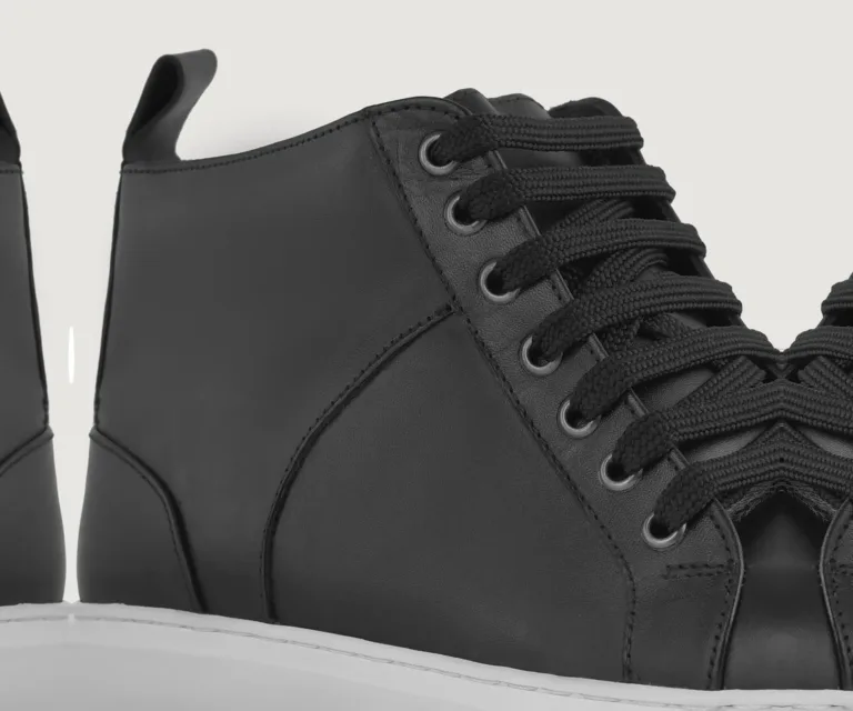 Marty High Top Black Leather Sneakers Handcrafted Men's Footwear — Heel Counter & Rear View