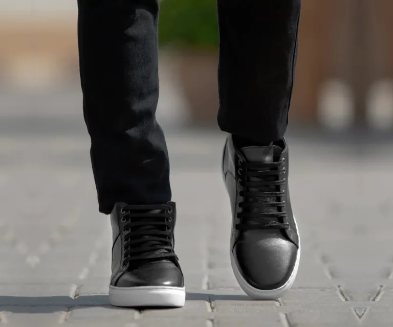 Marty High Top Black Leather Sneakers Handcrafted Men's Footwear — Complete Pair Presentation