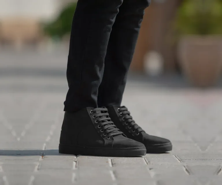 Marty High Top Black Nubuck Sneakers Handcrafted Men's Footwear — Lateral Profile Hero View