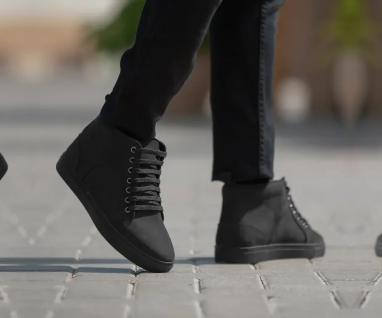 Marty High Top Black Nubuck Sneakers Handcrafted Men's Footwear — Three-Quarter Perspective