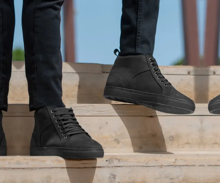 Marty High Top Black Nubuck Sneakers Handcrafted Men's Footwear — Toe Cap & Vamp Detail