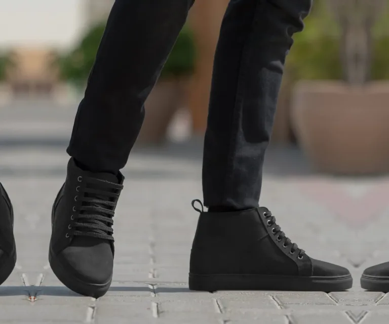Marty High Top Black Nubuck Sneakers Handcrafted Men's Footwear — Heel Counter & Rear View