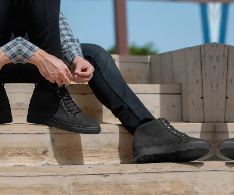 Marty High Top Black Nubuck Sneakers Handcrafted Men's Footwear — Outsole Tread & Seam Craftsmanship