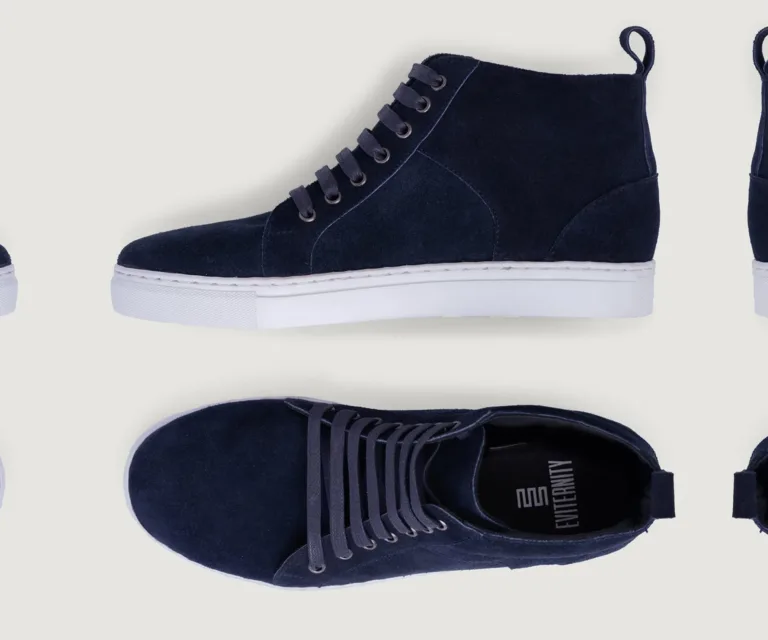 Marty High Top Blue Suede Leather Sneakers Handcrafted Men's Footwear — Heel Counter & Rear View