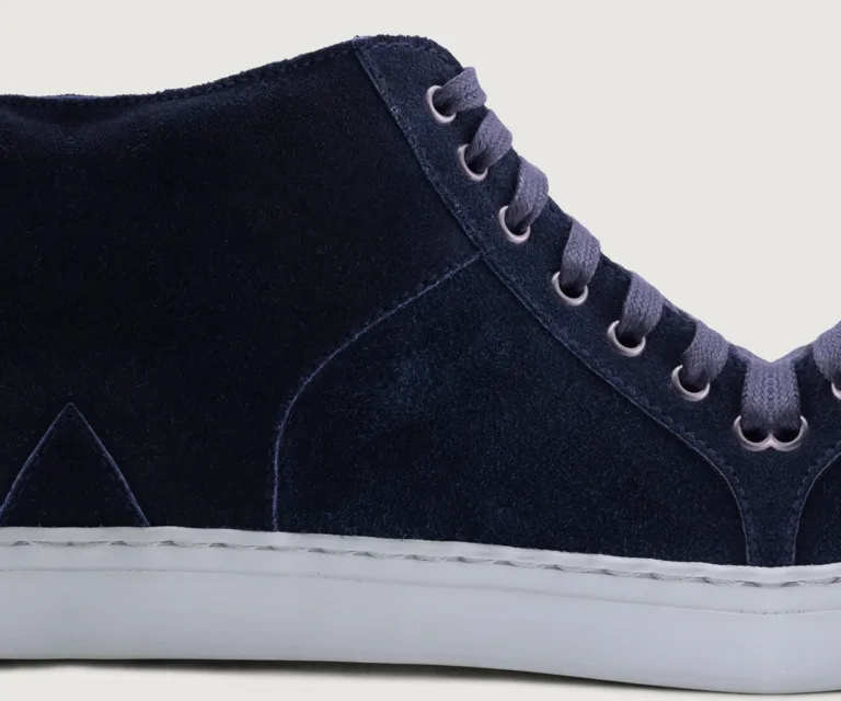 Marty High Top Blue Suede Leather Sneakers Handcrafted Men's Footwear — Outsole Tread & Seam Craftsmanship