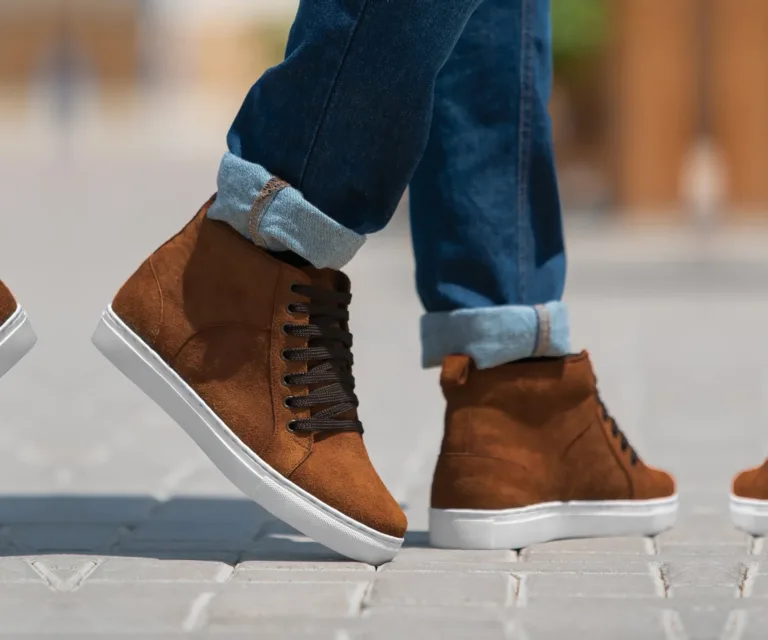 Marty High Top Brown Suede Sneakers Handcrafted Men's Footwear — Toe Cap & Vamp Detail