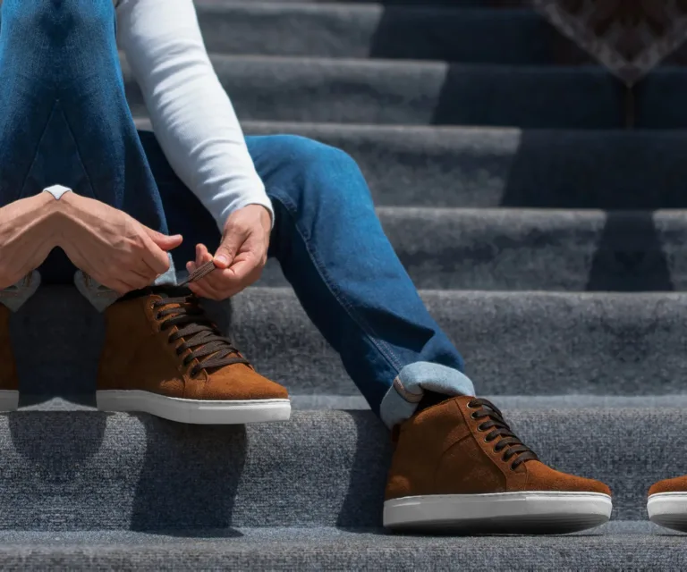 Marty High Top Brown Suede Sneakers Handcrafted Men's Footwear — Outsole Tread & Seam Craftsmanship