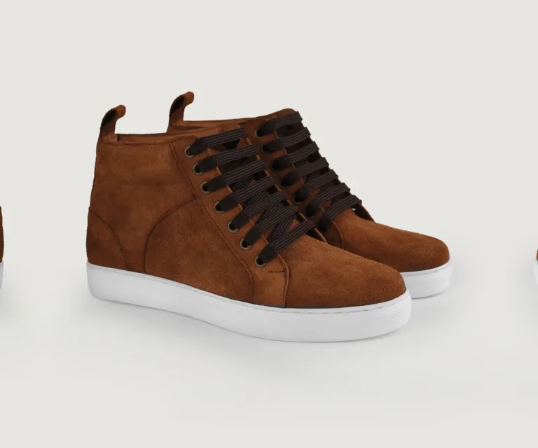 Marty High Top Brown Suede Sneakers Handcrafted Men's Footwear — Complete Pair Presentation