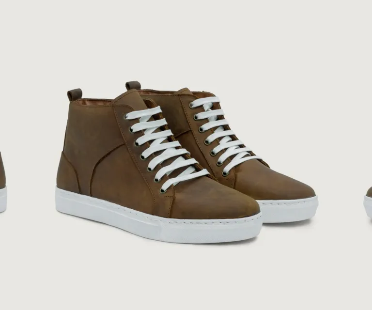 Marty High Top Burnt Copper Pullup Leather Sneakers Handcrafted Men's Footwear — Lateral Profile Hero View