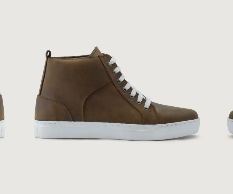 Marty High Top Burnt Copper Pullup Leather Sneakers Handcrafted Men's Footwear — Three-Quarter Perspective