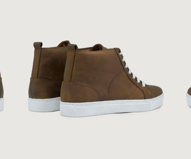 Marty High Top Burnt Copper Pullup Leather Sneakers Handcrafted Men's Footwear — Toe Cap & Vamp Detail