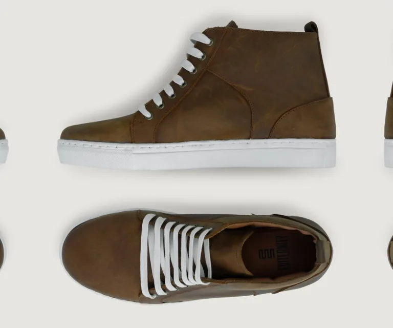 Marty High Top Burnt Copper Pullup Leather Sneakers Handcrafted Men's Footwear — Heel Counter & Rear View