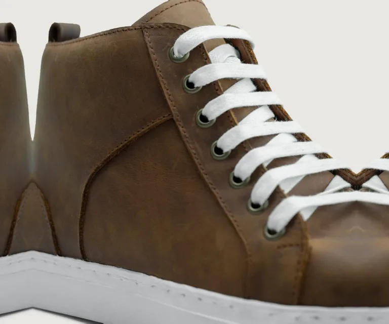 Marty High Top Burnt Copper Pullup Leather Sneakers Handcrafted Men's Footwear — Outsole Tread & Seam Craftsmanship