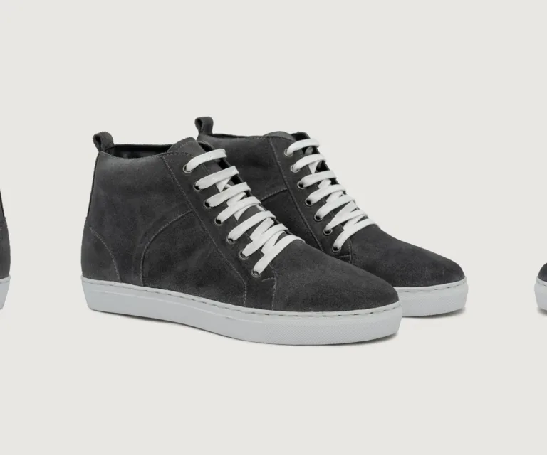 Marty High Top Grey Suede Leather Sneakers Handcrafted Men's Footwear — Lateral Profile Hero View