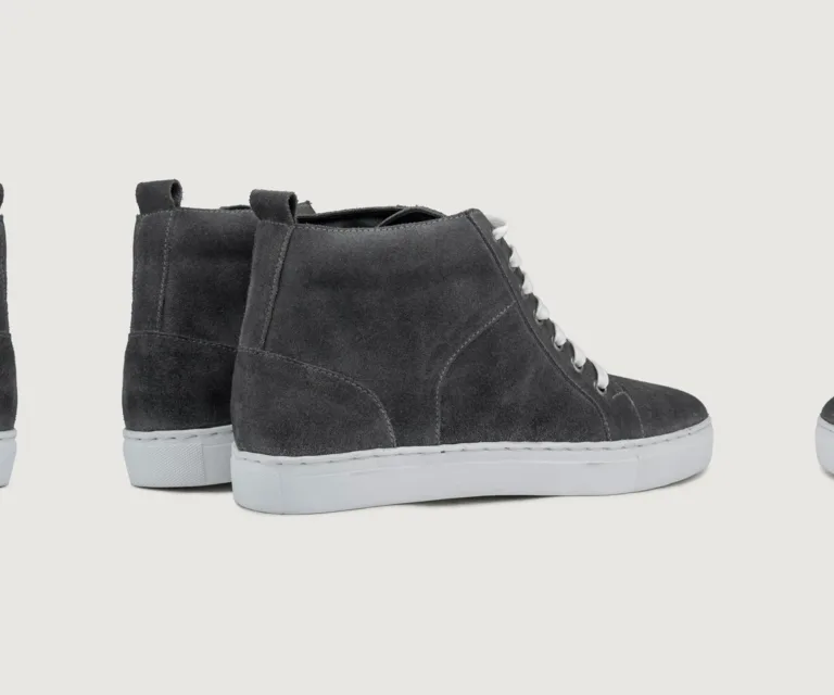 Marty High Top Grey Suede Leather Sneakers Handcrafted Men's Footwear — Toe Cap & Vamp Detail