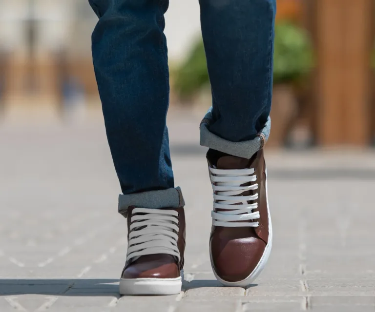 Marty High Top Maroon Leather Sneakers Handcrafted Men's Footwear — Three-Quarter Perspective