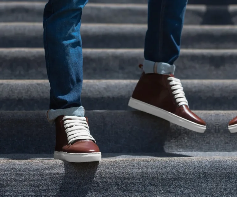 Marty High Top Maroon Leather Sneakers Handcrafted Men's Footwear — Heel Counter & Rear View