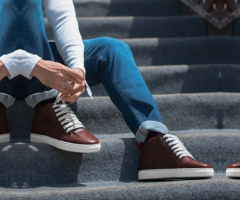 Marty High Top Maroon Leather Sneakers Handcrafted Men's Footwear — Outsole Tread & Seam Craftsmanship