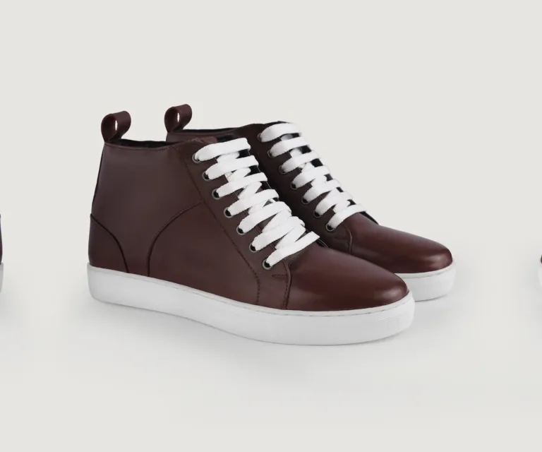 Marty High Top Maroon Leather Sneakers Handcrafted Men's Footwear — Complete Pair Presentation