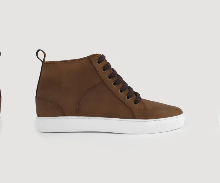 Marty High Top Pull-up Brown Leather Sneakers Handcrafted Men's Footwear — Complete Pair Presentation