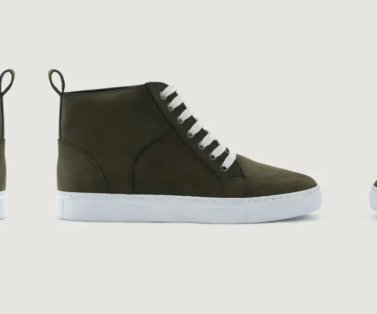 Marty High Top Olive Pullup Leather Sneakers Handcrafted Men's Footwear — Three-Quarter Perspective