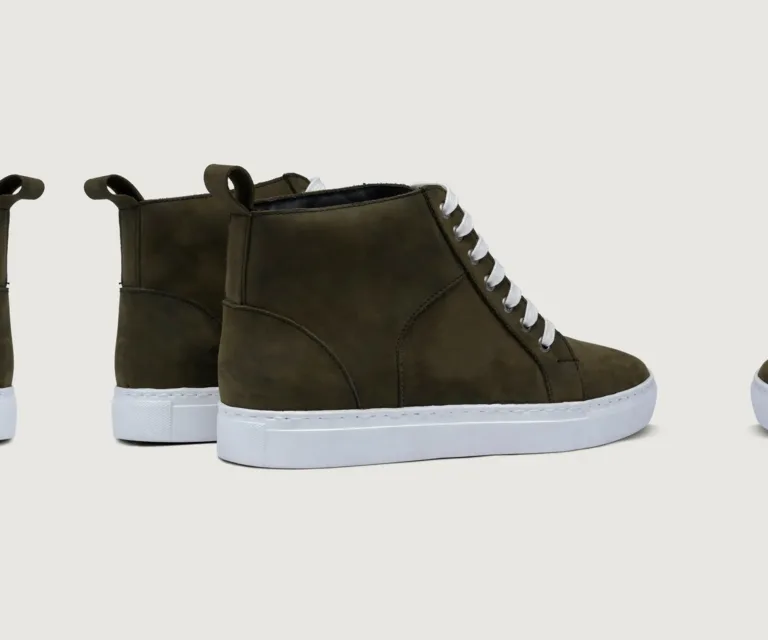 Marty High Top Olive Pullup Leather Sneakers Handcrafted Men's Footwear — Toe Cap & Vamp Detail
