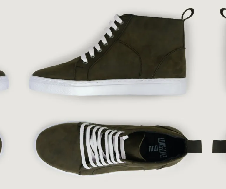 Marty High Top Olive Pullup Leather Sneakers Handcrafted Men's Footwear — Heel Counter & Rear View