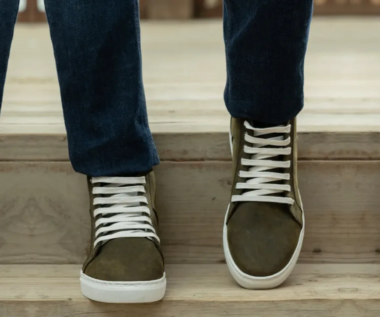 Marty High Top Olive Pullup Leather Sneakers Handcrafted Men's Footwear — Outsole Tread & Seam Craftsmanship