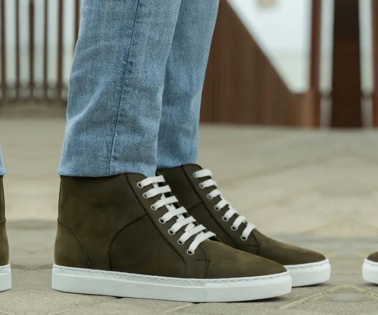 Marty High Top Olive Pullup Leather Sneakers Handcrafted Men's Footwear — Complete Pair Presentation