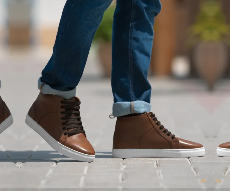 Marty High Top Tan Leather Sneakers Handcrafted Men's Footwear — Complete Pair Presentation