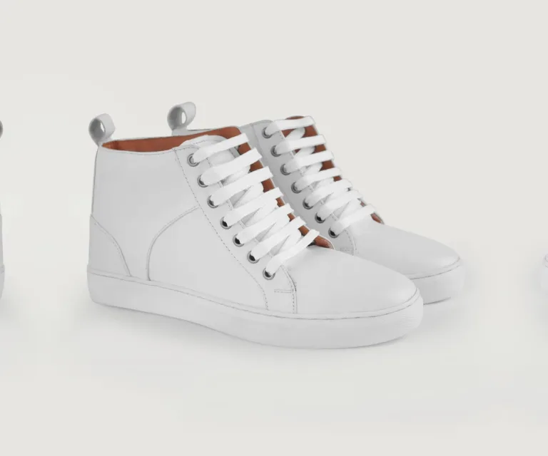 Marty High Top White Leather Sneakers Handcrafted Men's Footwear — Lateral Profile Hero View